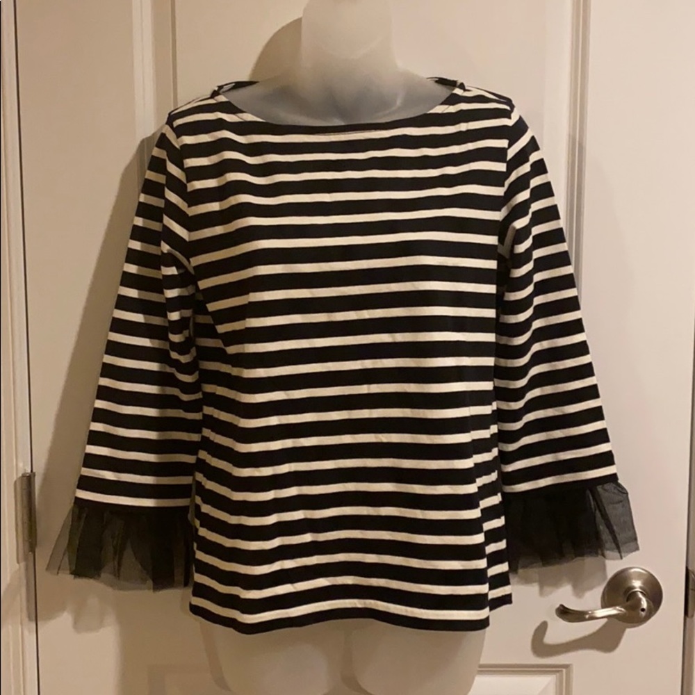 ELUC JCrew Striped Tulle Bell Sleeve Sweater Tee